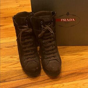 Prada Women's Dark Brown Lace-Up Boots